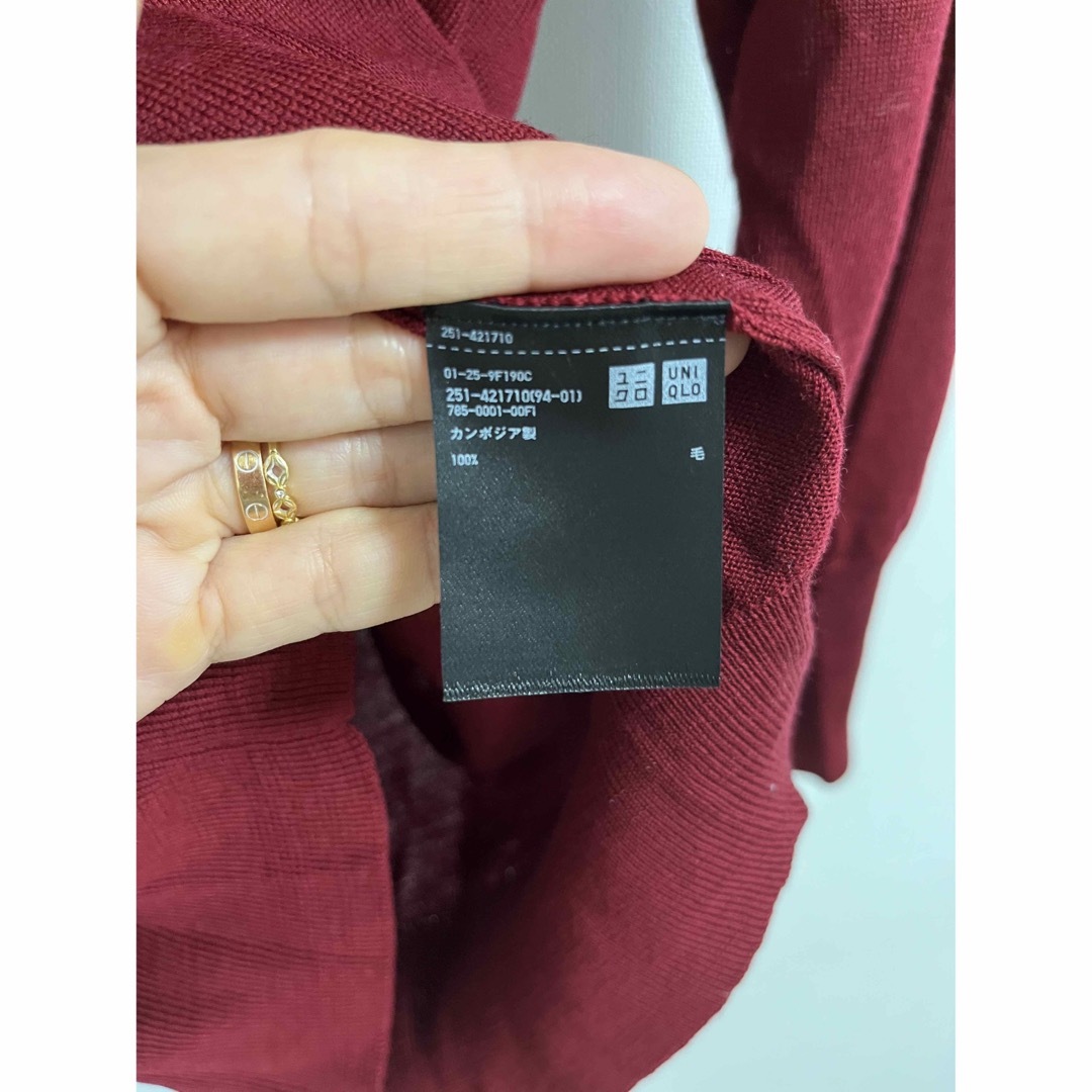 UNIQLO(ユニクロ)のユニクロ　Vネックウールニット　L ボルドー レディースのトップス(ニット/セーター)の商品写真