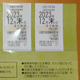 近鉄 株主優待乗車券 2枚　2023年12月末日まで有効(鉄道乗車券)