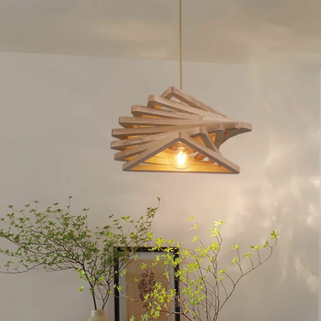 【色: 木製】ペンダントライト 吊下げ灯 木製 三角 北欧 アンティーク 照明