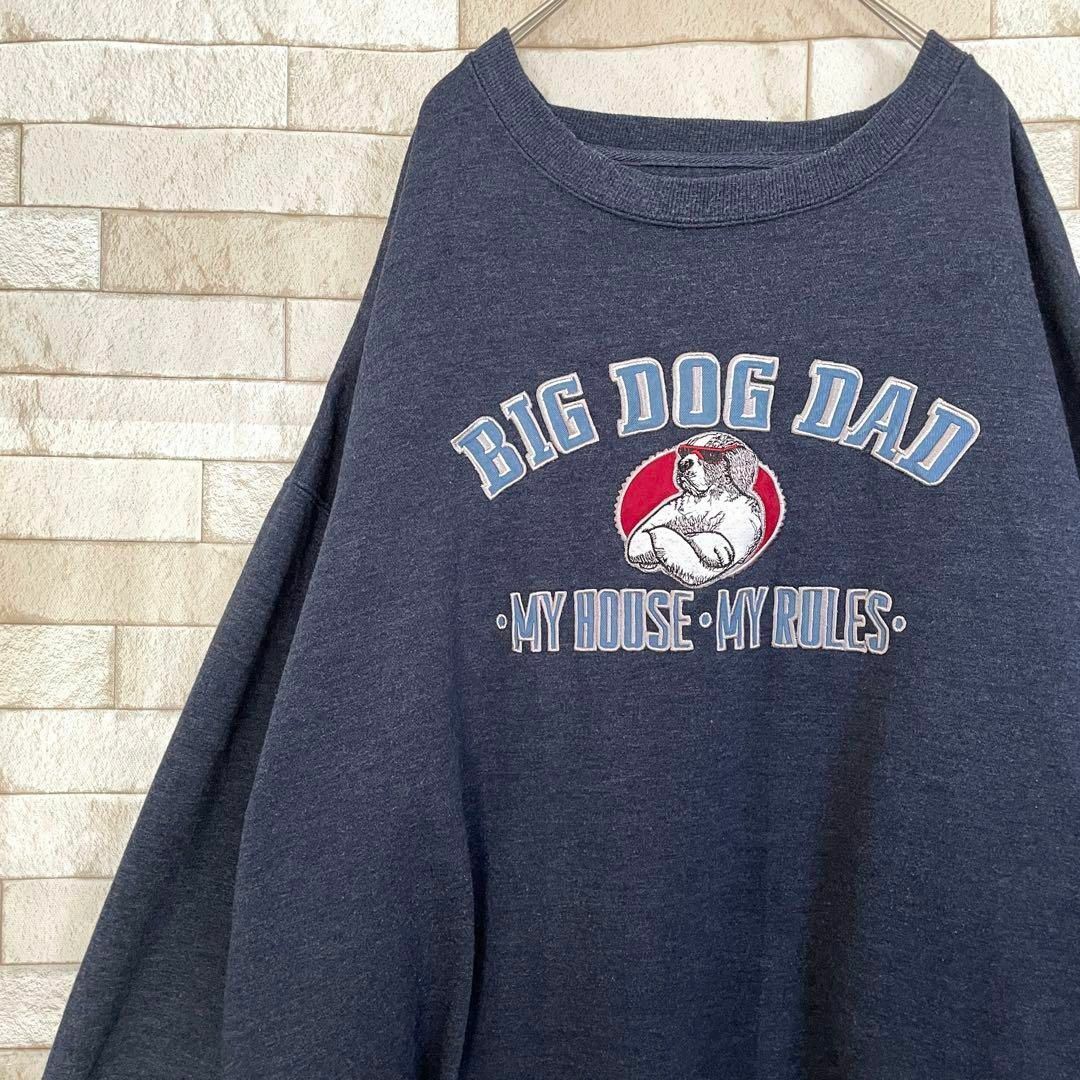 BIG DOGS スウェット 90s 刺繍ロゴ 裏起毛 ネイビー 3XL.