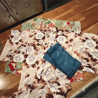 グレイル(GRL)の浴衣　白地　紫陽花　柄　柄物　帯　セット　まとめ売り　ブラウン　ターコイズ(浴衣)