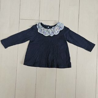 シマムラ(しまむら)の黒 花柄 襟 カットソー 90 リボン(Tシャツ/カットソー)