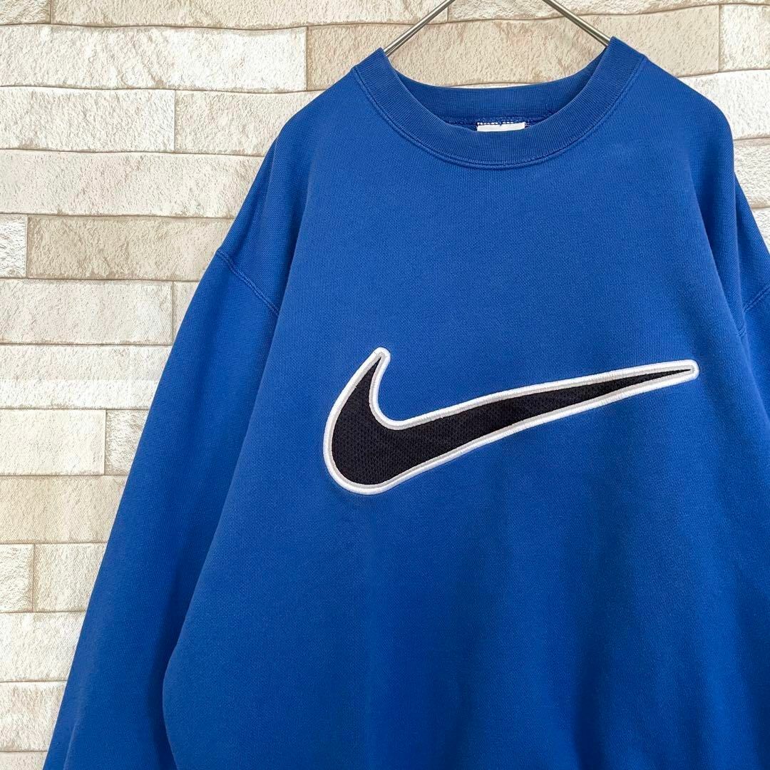 NIKE ナイキ スウェット 90s 白タグ 刺繍 ビッグスウォッシュ 青 M