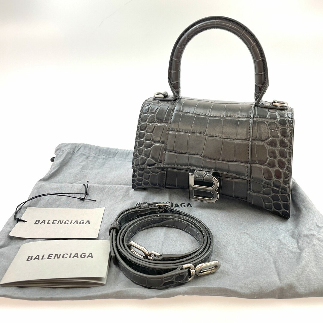 極美品 BALENCIAGA バレンシアガ アワーグラスXS クロコ型押し