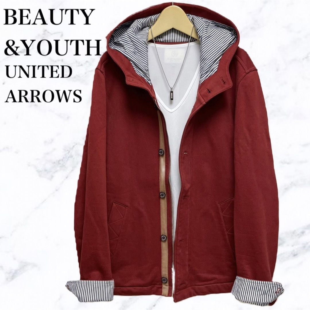BEAUTY&YOUTH ジップアップパーカー　赤系　レッド　トップス