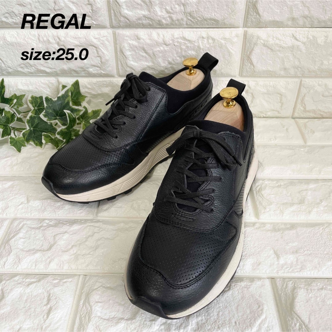 REGAL - 【美品】REGAL リーガル レザースニーカー 厚底ブラック25.0の