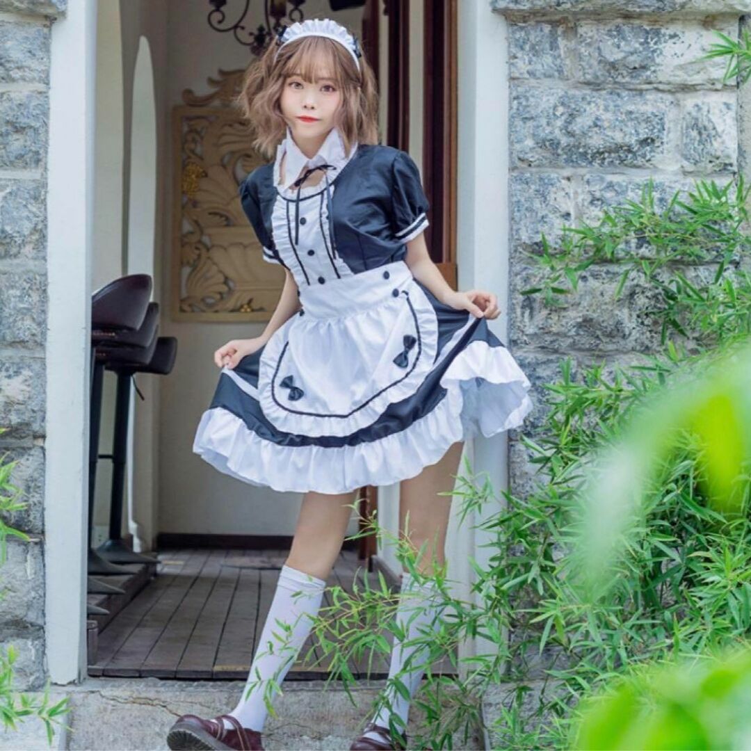 ☆大人気☆可愛いメイド服エプロン付コスプレ3点セット ロリータ