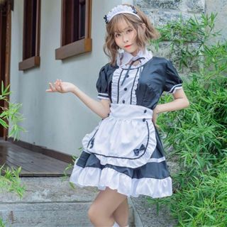 ★大人気★可愛いメイド服エプロン付コスプレ3点セット ロリータワンピース(その他)