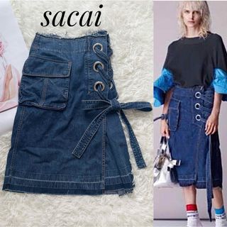sacai - 【美品】sacai ビッグリボンがかわいい デザイン デニム sacai - 【美品】sacai ビッグリボンがかわいい デザイン デニム