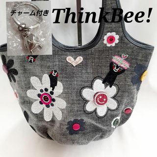 シンクビー(Think Bee!)の未使用　シンクビー　くまモン　グレー　デニム　ハンドバッグ　ハート　チャーム付き(ハンドバッグ)