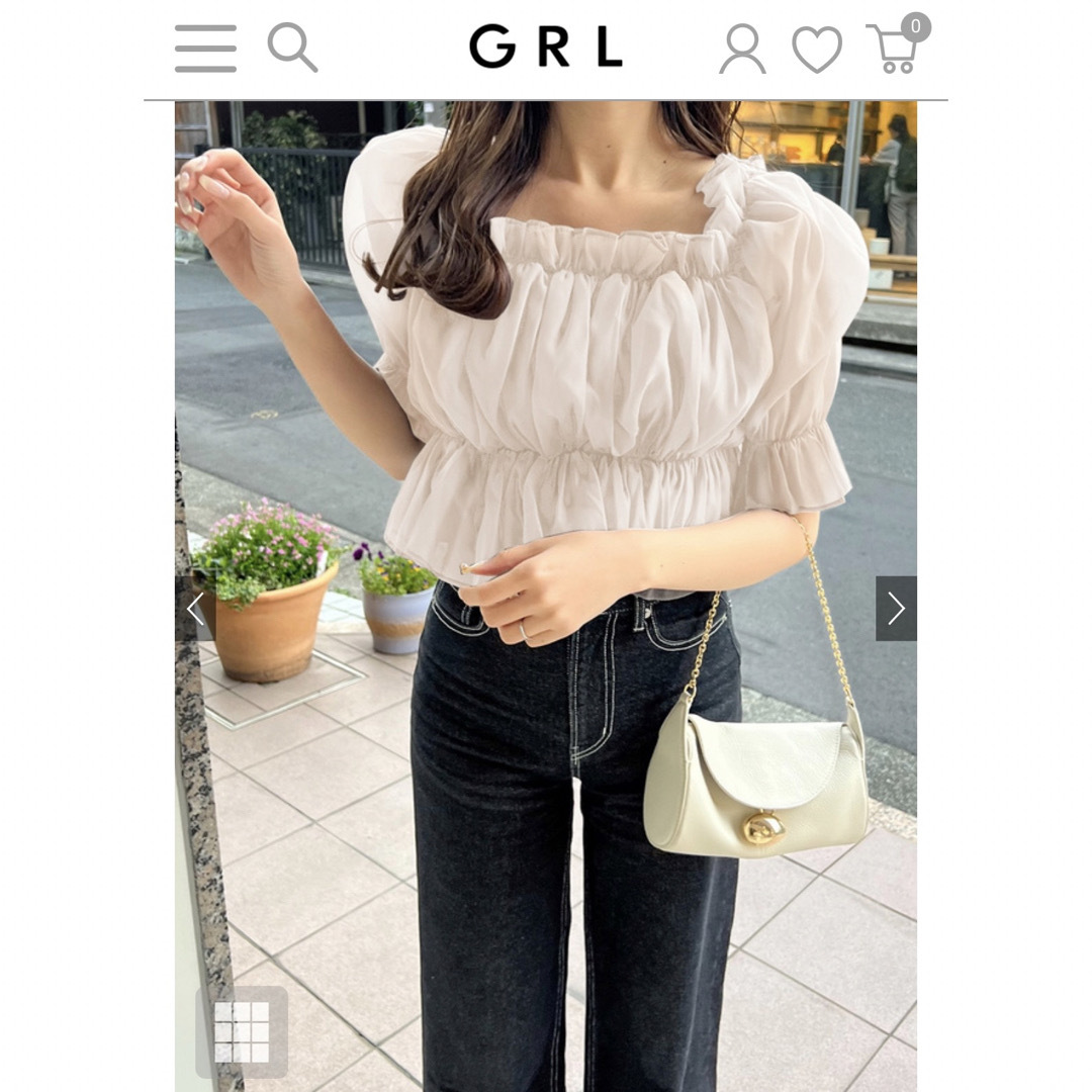 GRL(グレイル)のGRL シアーギャザーショート丈ブラウス[tu541] アイボリー タグ付き新品 レディースのトップス(シャツ/ブラウス(半袖/袖なし))の商品写真