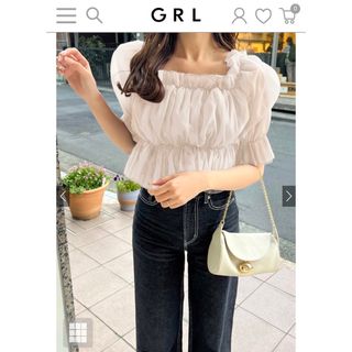 グレイル(GRL)のGRL シアーギャザーショート丈ブラウス[tu541] アイボリー タグ付き新品(シャツ/ブラウス(半袖/袖なし))