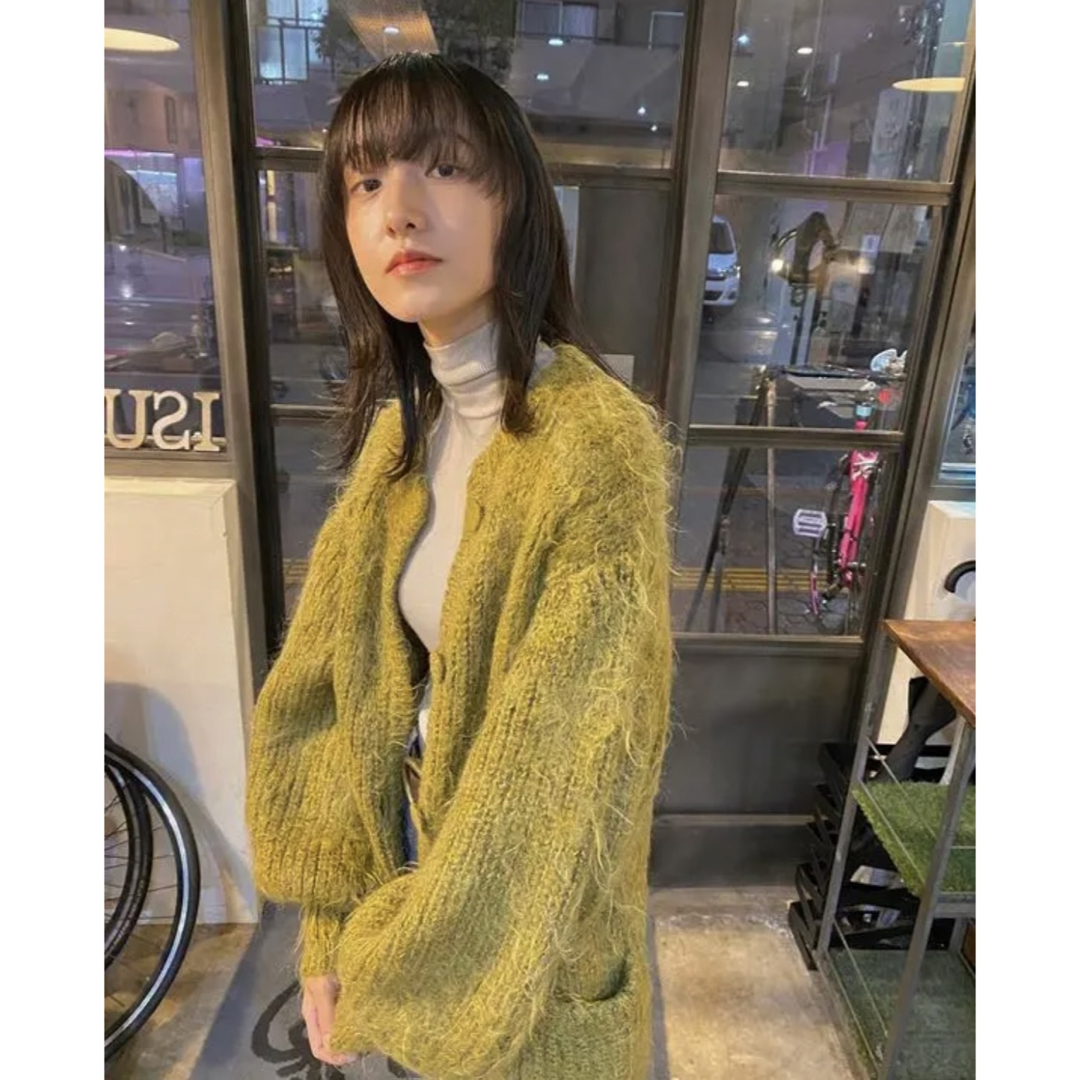 クラネ clane シャギーカーデ モヘアカーディガン イエロー
