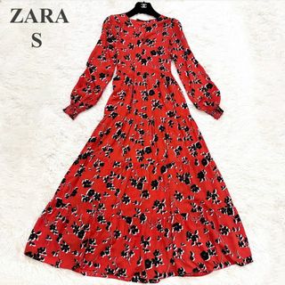 ザラ(ZARA)の【美品】ZARA 田中みな実着用　花柄 ロングワンピースレッド S(ロングワンピース/マキシワンピース)