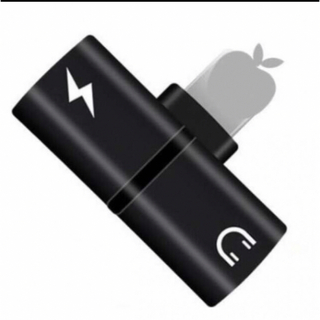 iPhone　イヤホン　2in1　変換アダプタ　ライトニング　ブラック(ストラップ/イヤホンジャック)