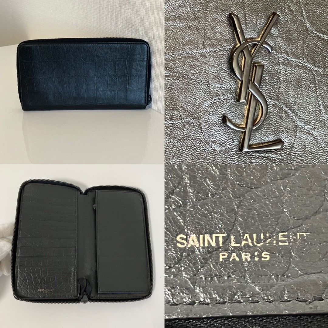 YSL イヴ・サンローラン クロコ型押し 長財布 ブラック 黒