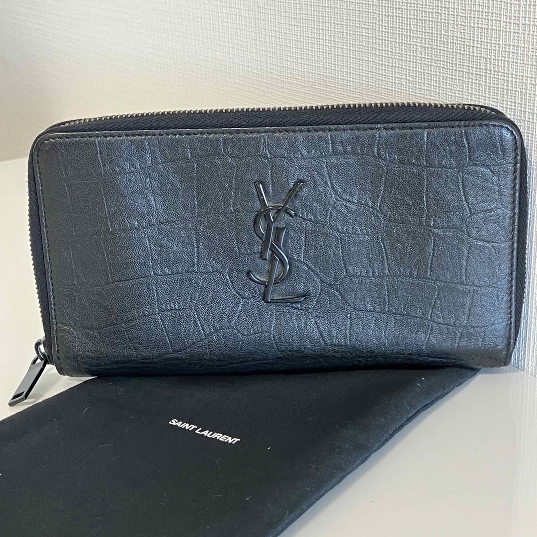 YSL イヴ・サンローラン クロコ型押し 長財布 ブラック 黒 | wic