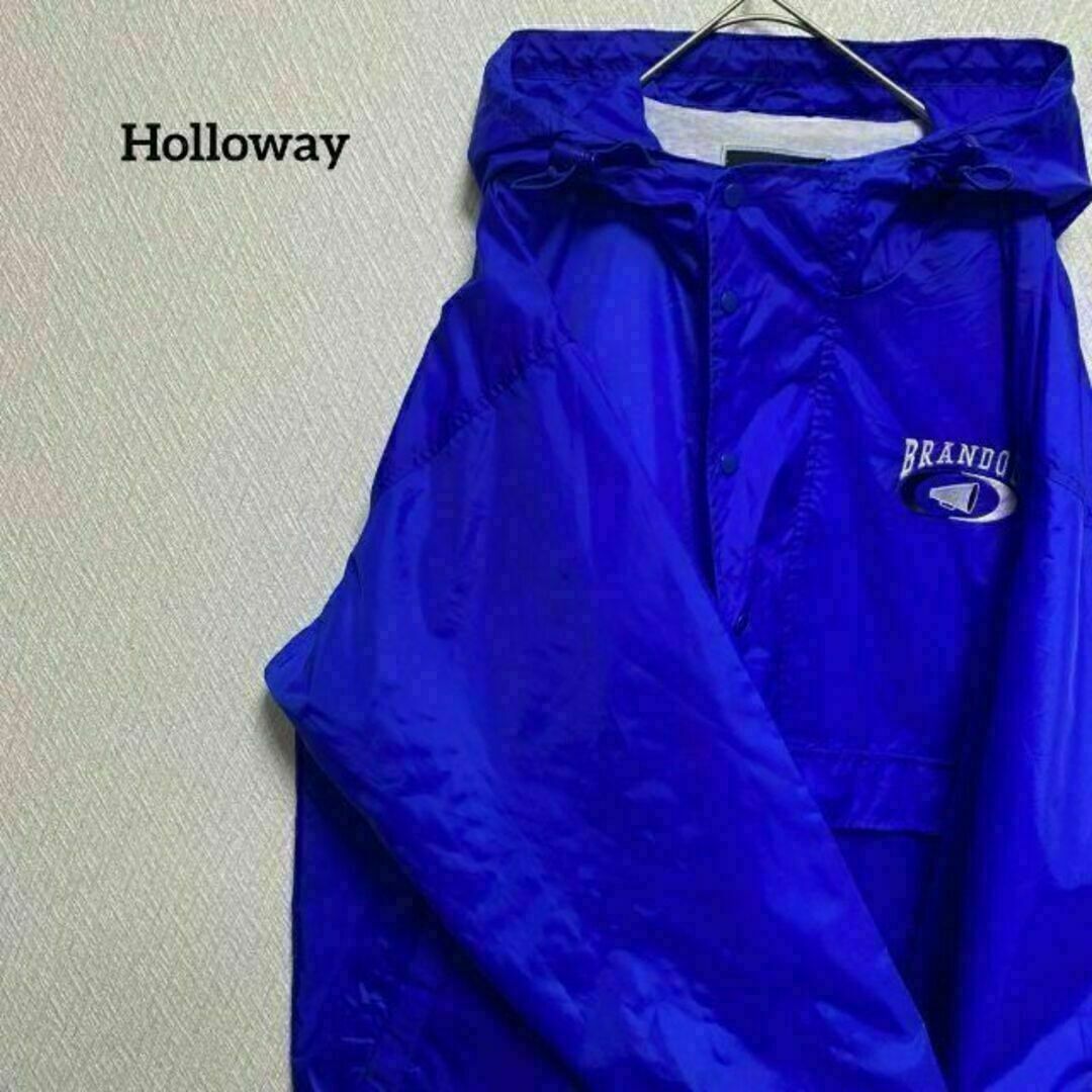 90s Holloway 刺繍ロゴナイロンプルオーバー ブルー メンズL