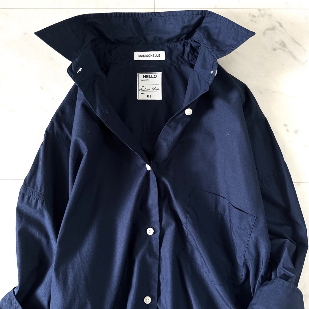 MADISONBLUE(マディソンブルー)の美品☆マディソンブルー J.BRADLEY CUFFSHIRT ネイビー 七分袖 レディースのトップス(シャツ/ブラウス(長袖/七分))の商品写真