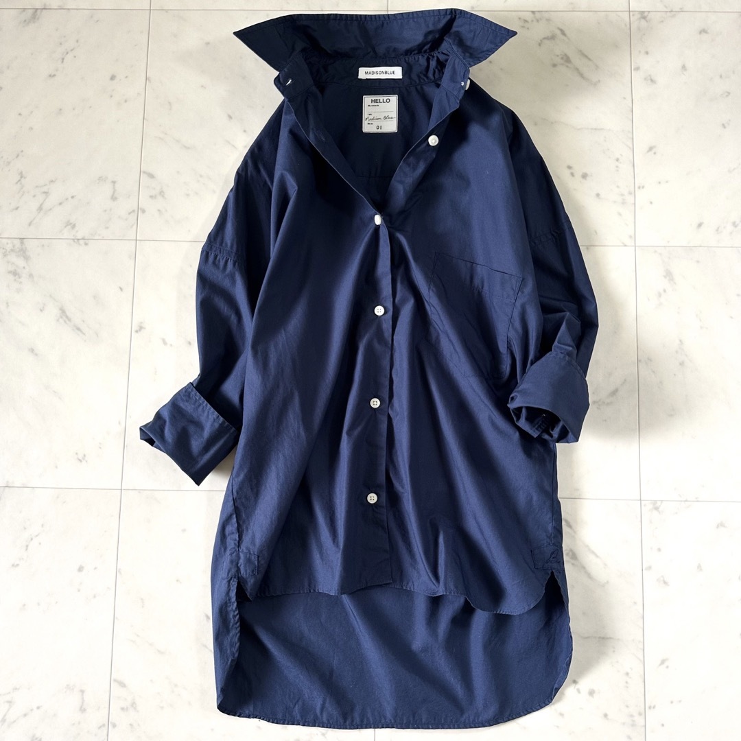 MADISONBLUE(マディソンブルー)の美品☆マディソンブルー J.BRADLEY CUFFSHIRT ネイビー 七分袖 レディースのトップス(シャツ/ブラウス(長袖/七分))の商品写真