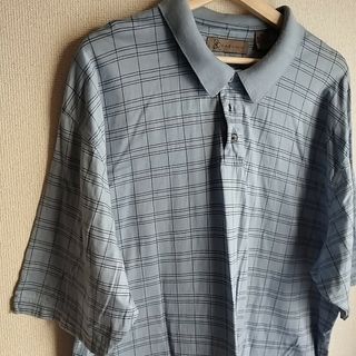 古着 R&R CASUALS ポロシャツ　ブルーグレー　XXLサイズ　格子柄(ポロシャツ)