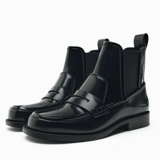 ザラ(ZARA)のZARA　レザーチェルシーブーツ　36サイズ　ブラック(ブーツ)