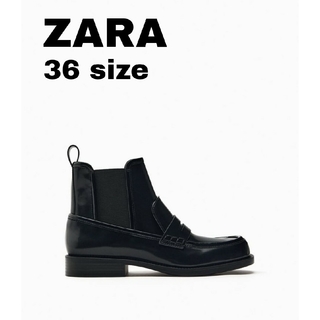 ZARA　レザーフラットブーツ　36サイズ　ブラック