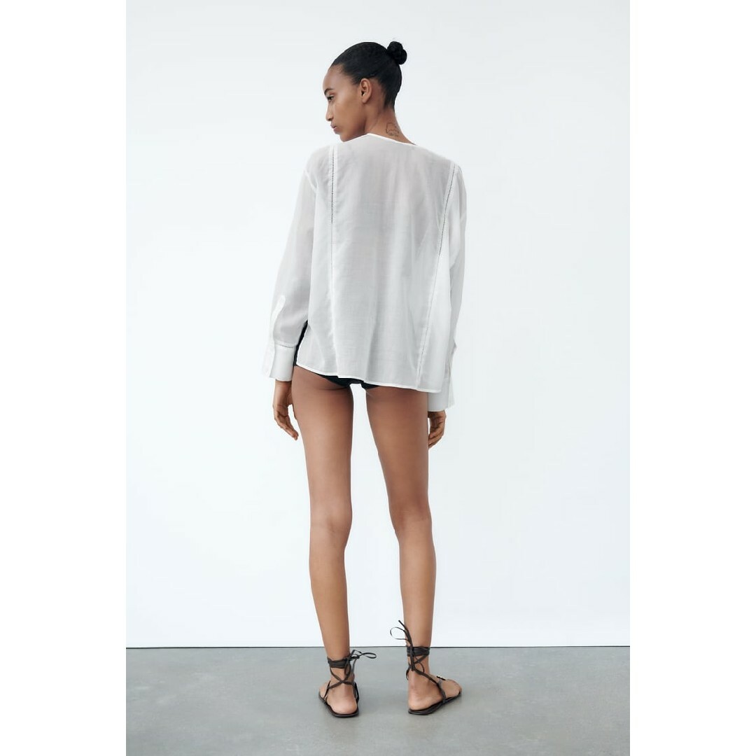 ZARA アシンメトリー裾デザインブラウス Mサイズ ホワイト