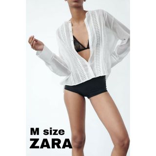 ザラ(ZARA)のZARA　アシンメトリー裾デザインブラウス　Mサイズ　ホワイト(シャツ/ブラウス(長袖/七分))