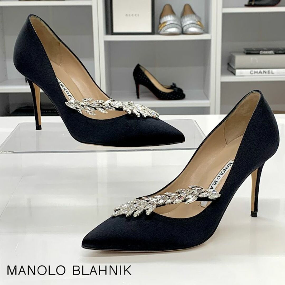 MANOLO BLAHNIK - 6410 マノロブラニク サテン ビジュー パンプス