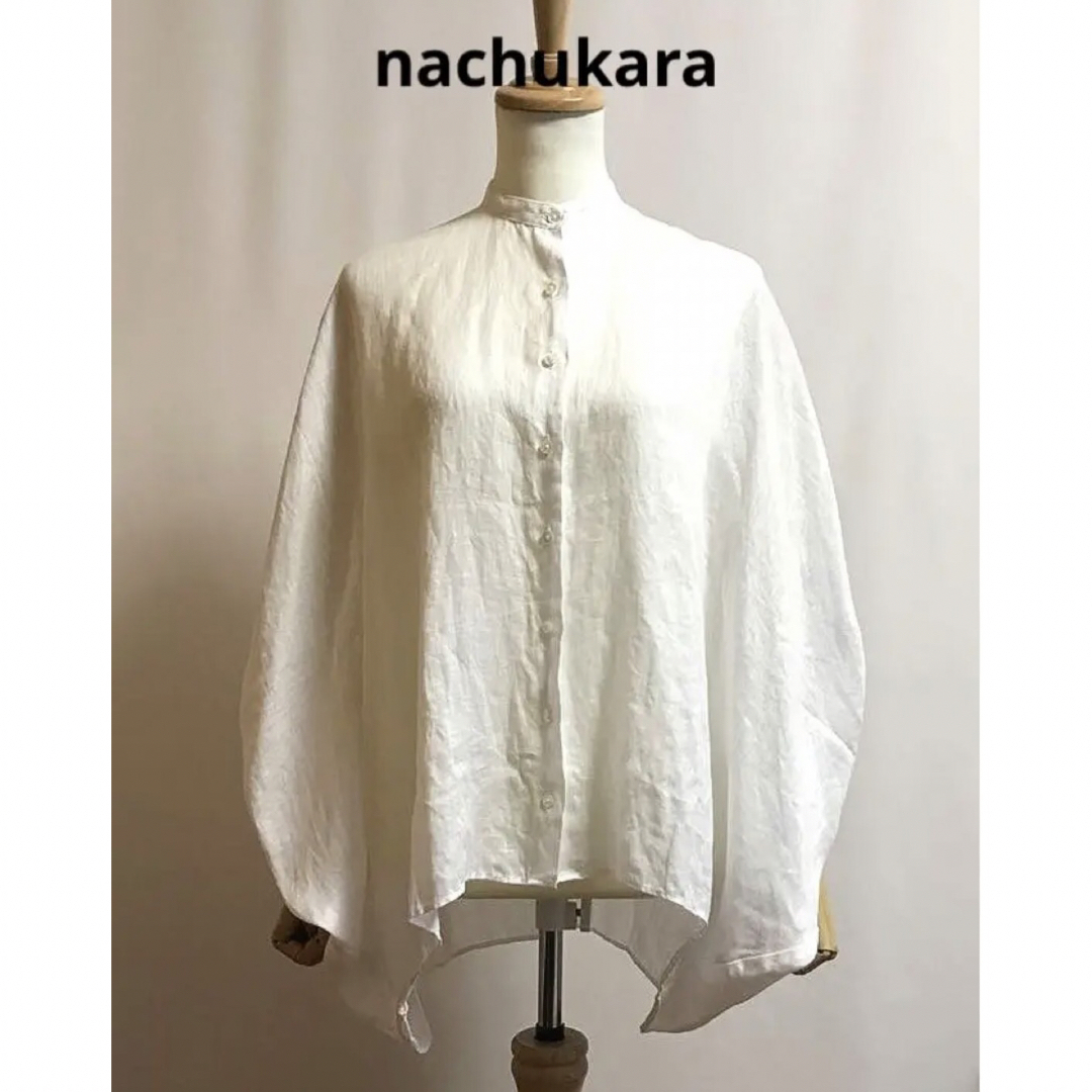 nachukara リネン バンドカラー ポンチョ風ブラウス レディースのトップス(シャツ/ブラウス(長袖/七分))の商品写真