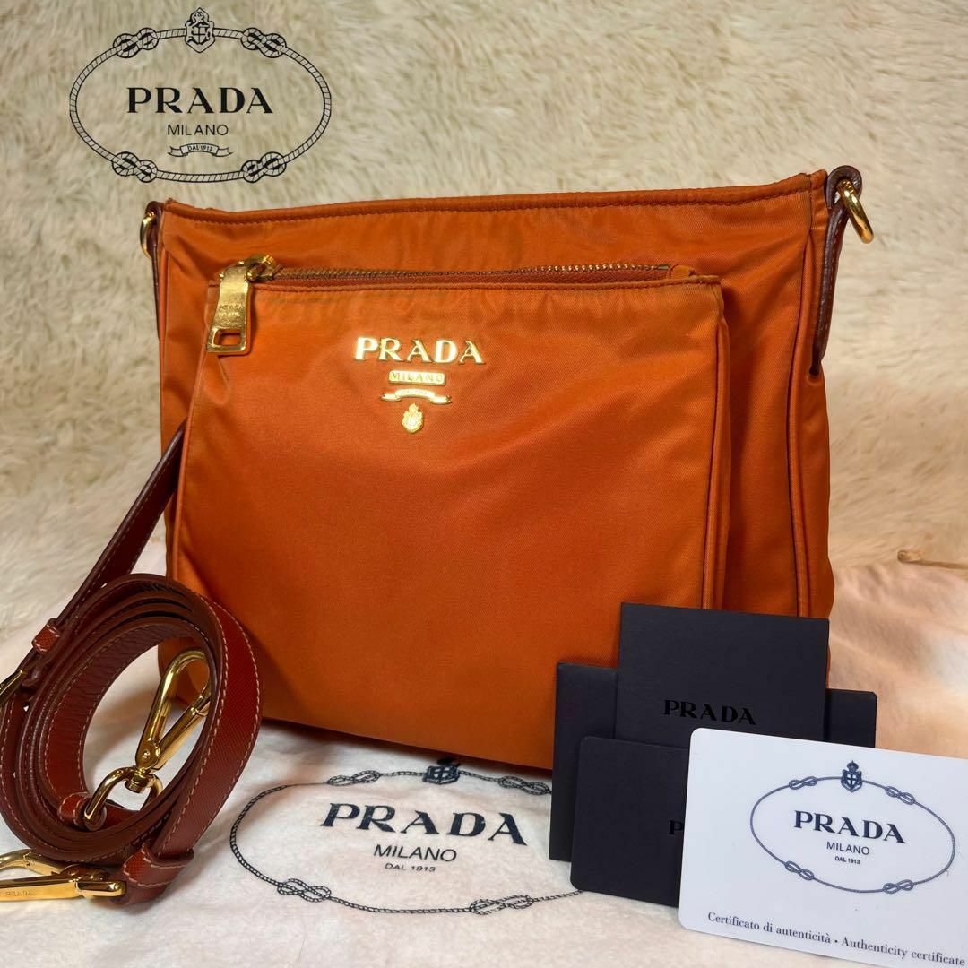 美品・付属品完備✨プラダ 2way ナイロン ショルダー オレンジ ポーチ