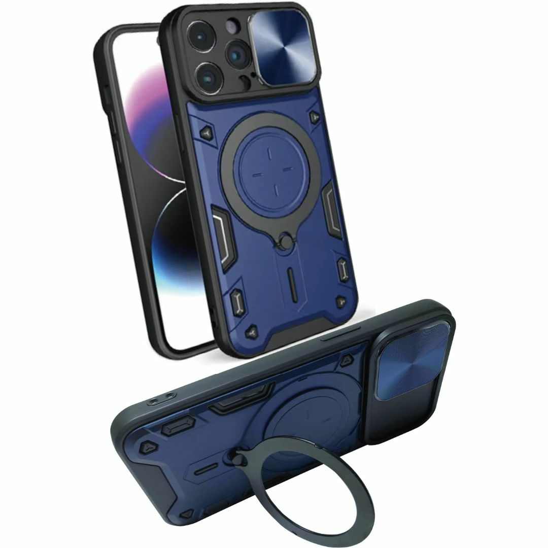 【色: ブルー】iPhone 14 Pro カメラ保護 ケース スライド式 青