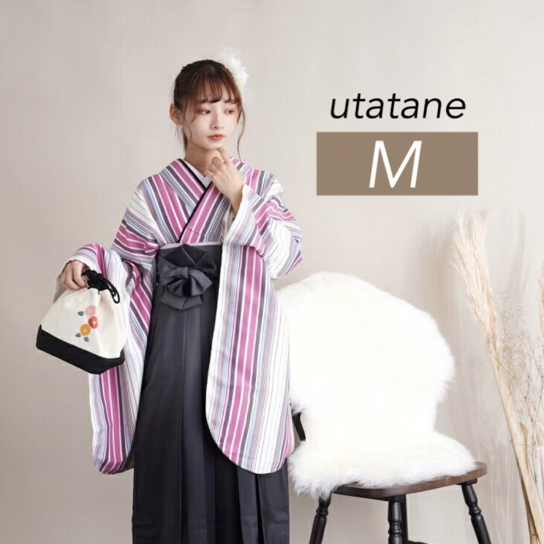 美品【着物＋袴セット】utatane ウタタネ 二尺袖着物 袴 卒業式 M-