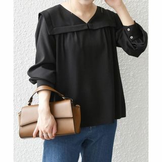 シップスフォーウィメン(SHIPS for women)の23AW SHIPSany ウーステッド セーラーカラー ギャザー ブラウス 黒(シャツ/ブラウス(長袖/七分))