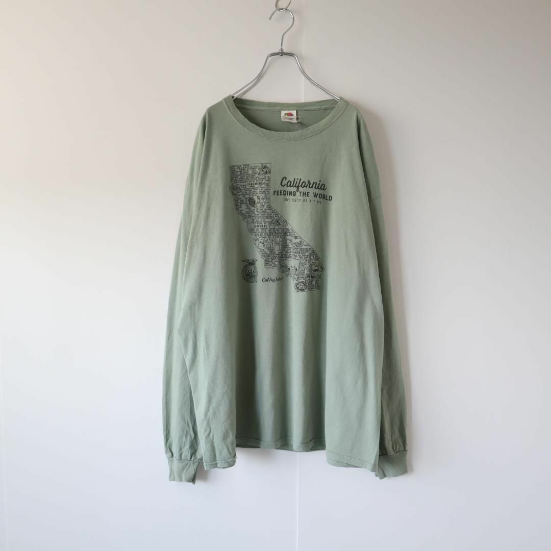 【フルーツオブザルーム】カリフォルニア プリント 長袖Tシャツ ロンT 緑 XL