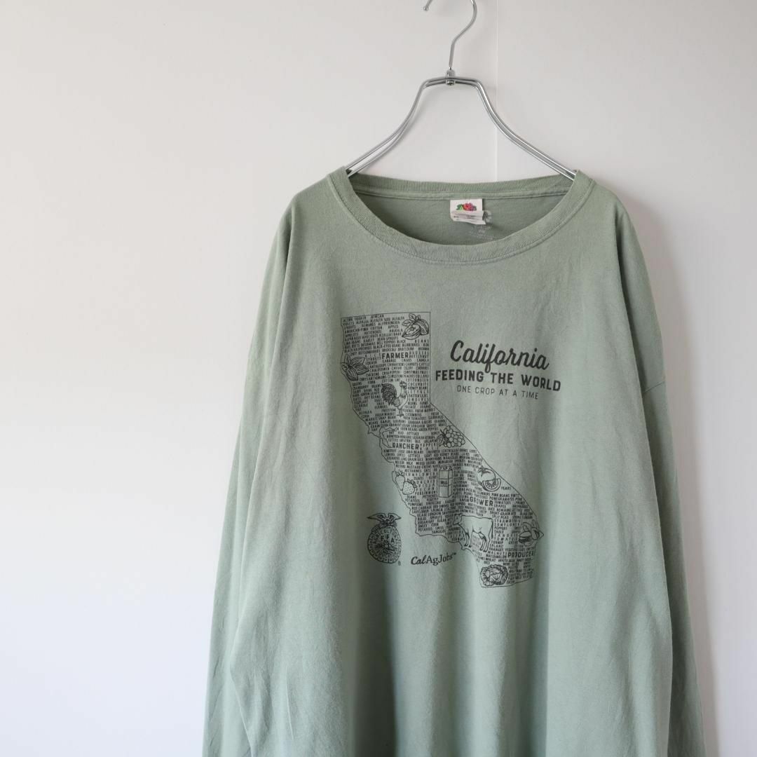 【フルーツオブザルーム】カリフォルニア プリント 長袖Tシャツ ロンT 緑 XL