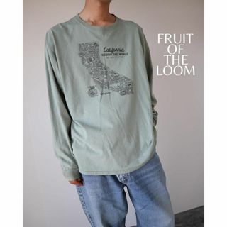 フルーツオブザルーム(FRUIT OF THE LOOM)の【フルーツオブザルーム】カリフォルニア プリント 長袖Tシャツ ロンT 緑 XL(Tシャツ/カットソー(七分/長袖))