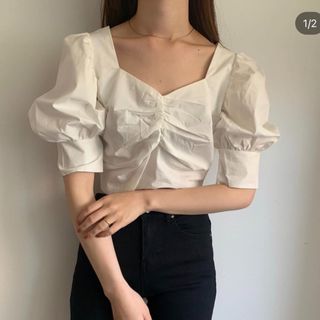 スタイルナンダ(STYLENANDA)のnugu ヌグ　plain puff cropped blouse white(シャツ/ブラウス(半袖/袖なし))