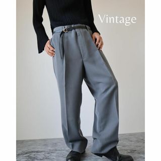 アートヴィンテージ(ART VINTAGE)の【vintage】2タック ワイド とろみ スラックス レトロ グレー W38(スラックス)