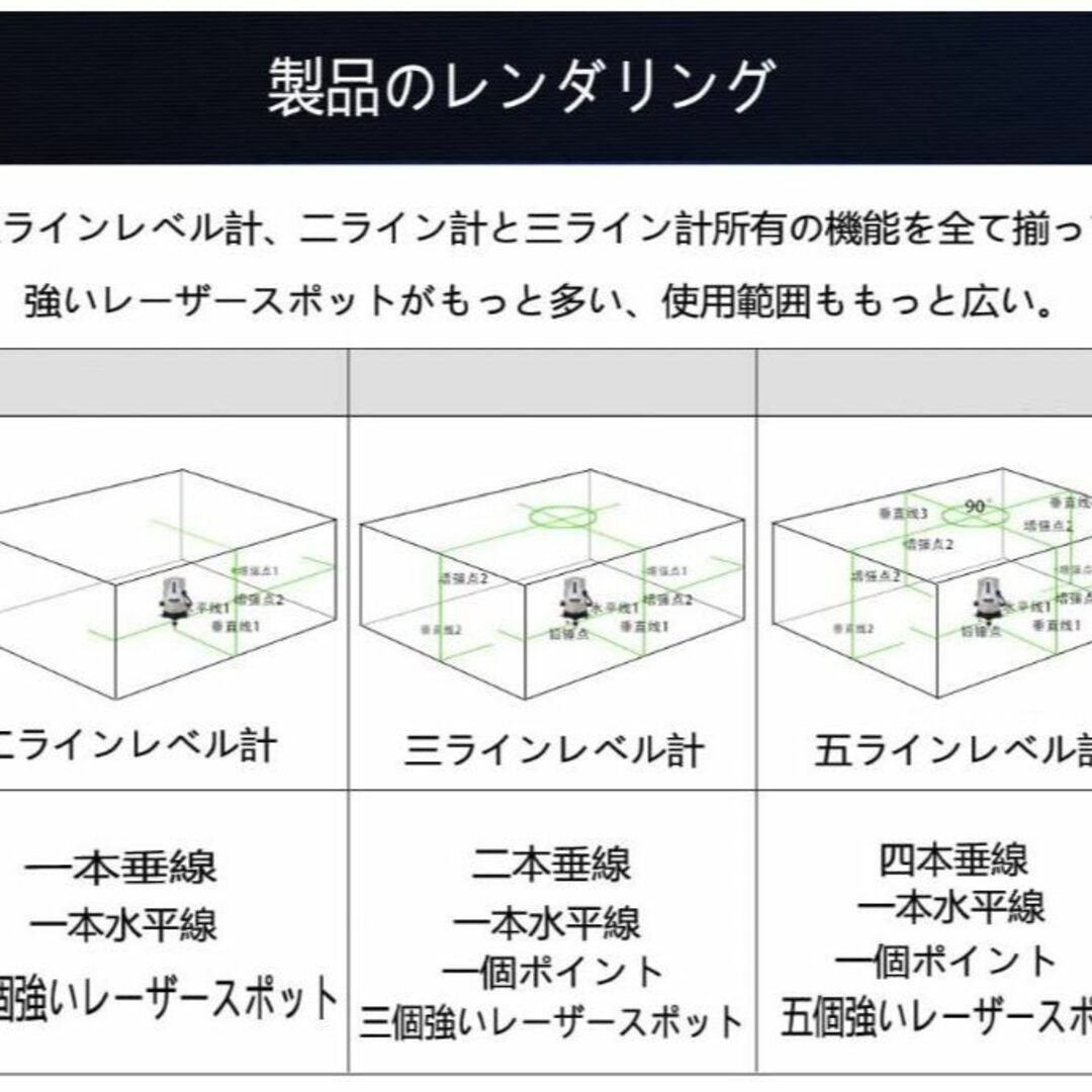 5ライン6点 グリーンレーザー墨出し器/測定器墨出器水平器//多機能水平器付き