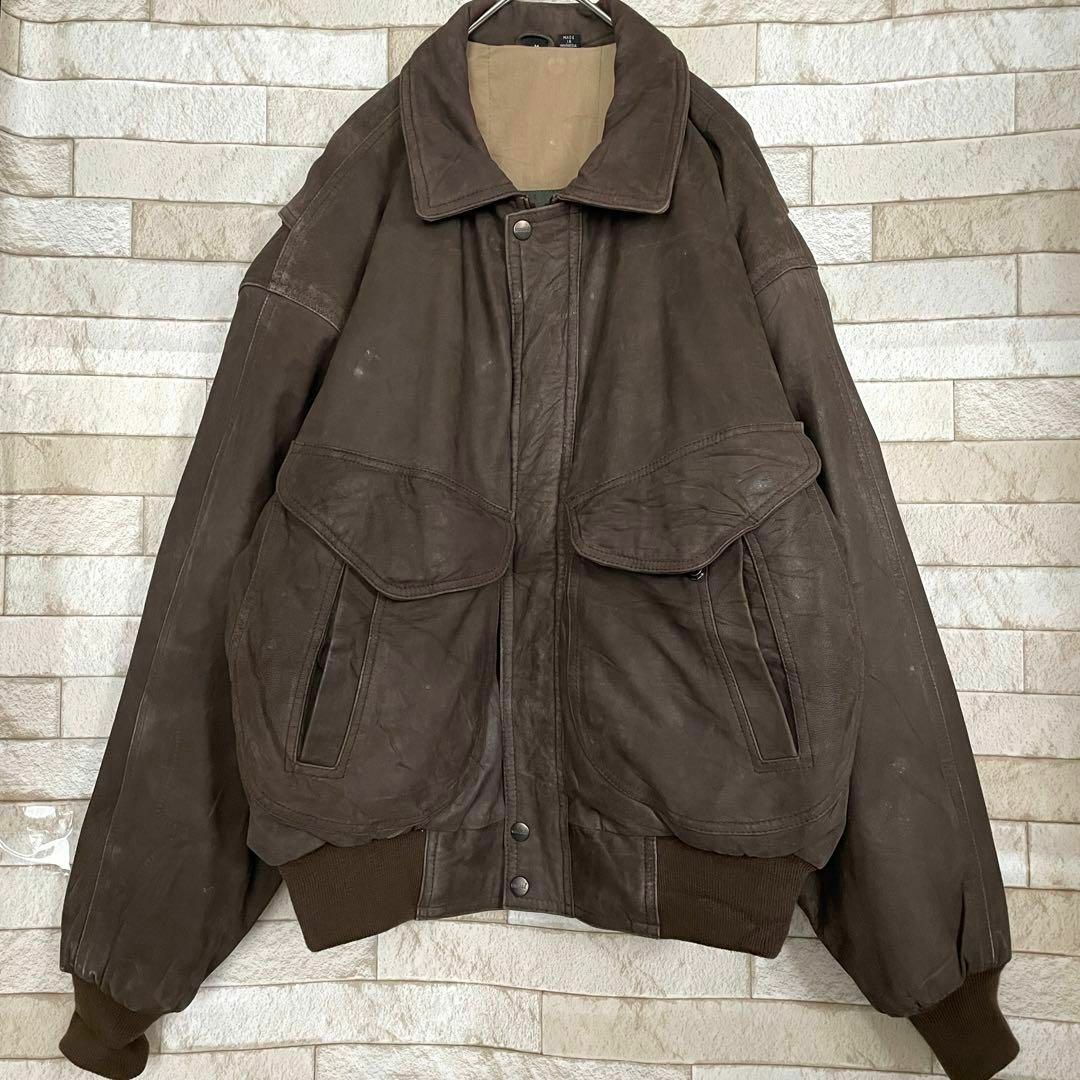 vintage lether bomber jacket brown Mカラーブラウン