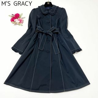 M'S GRACY   M'S GRACY トレンチコート フリル ネイビー ウエスト