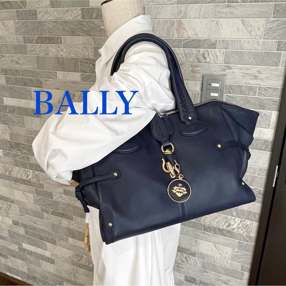 良好】Bally バリー ハンドバッグ レザー ネイビー マドリエール