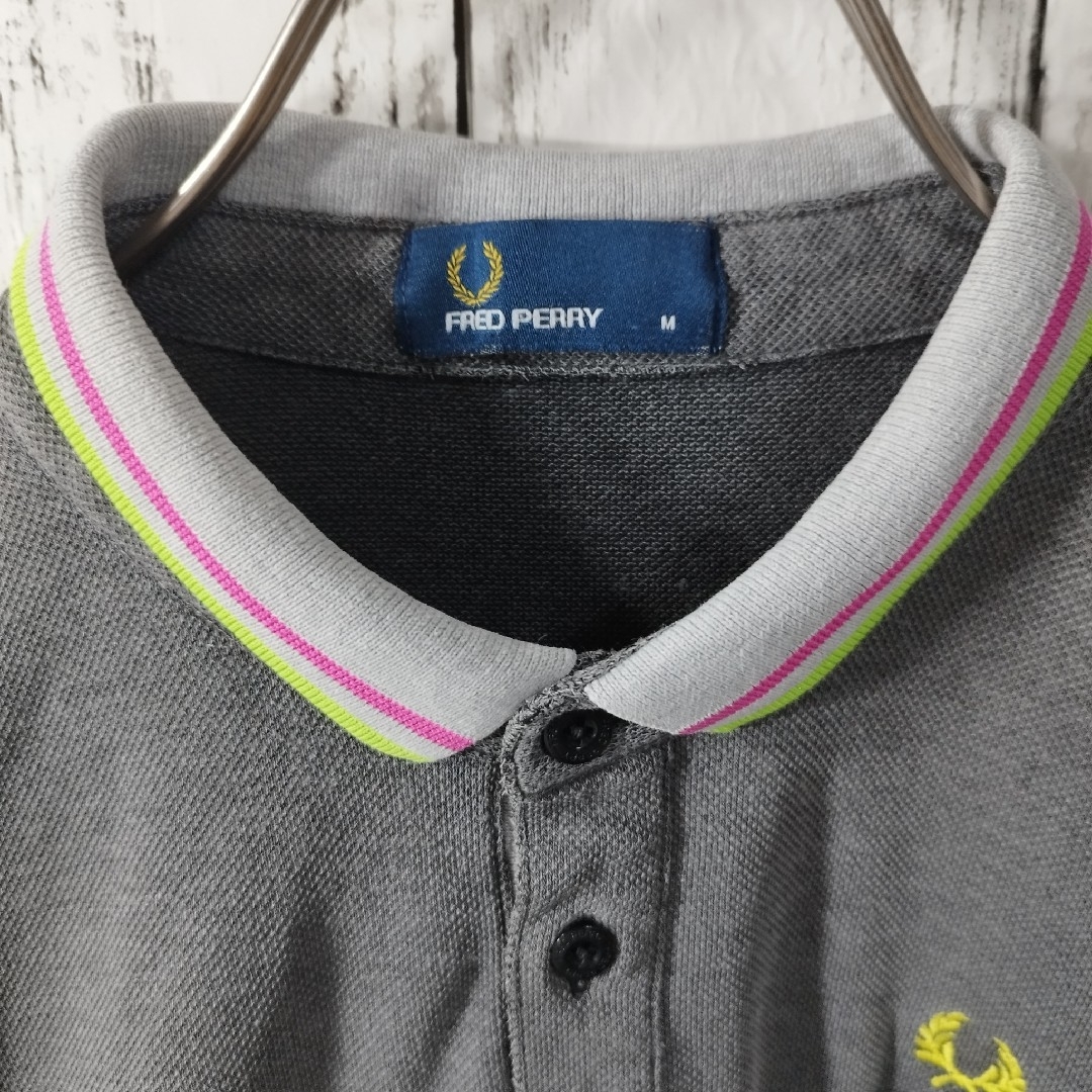 【FRED PERRY】襟ライン鹿子ポロシャツ 半袖 ポケット 刺繍ロゴ 月桂樹