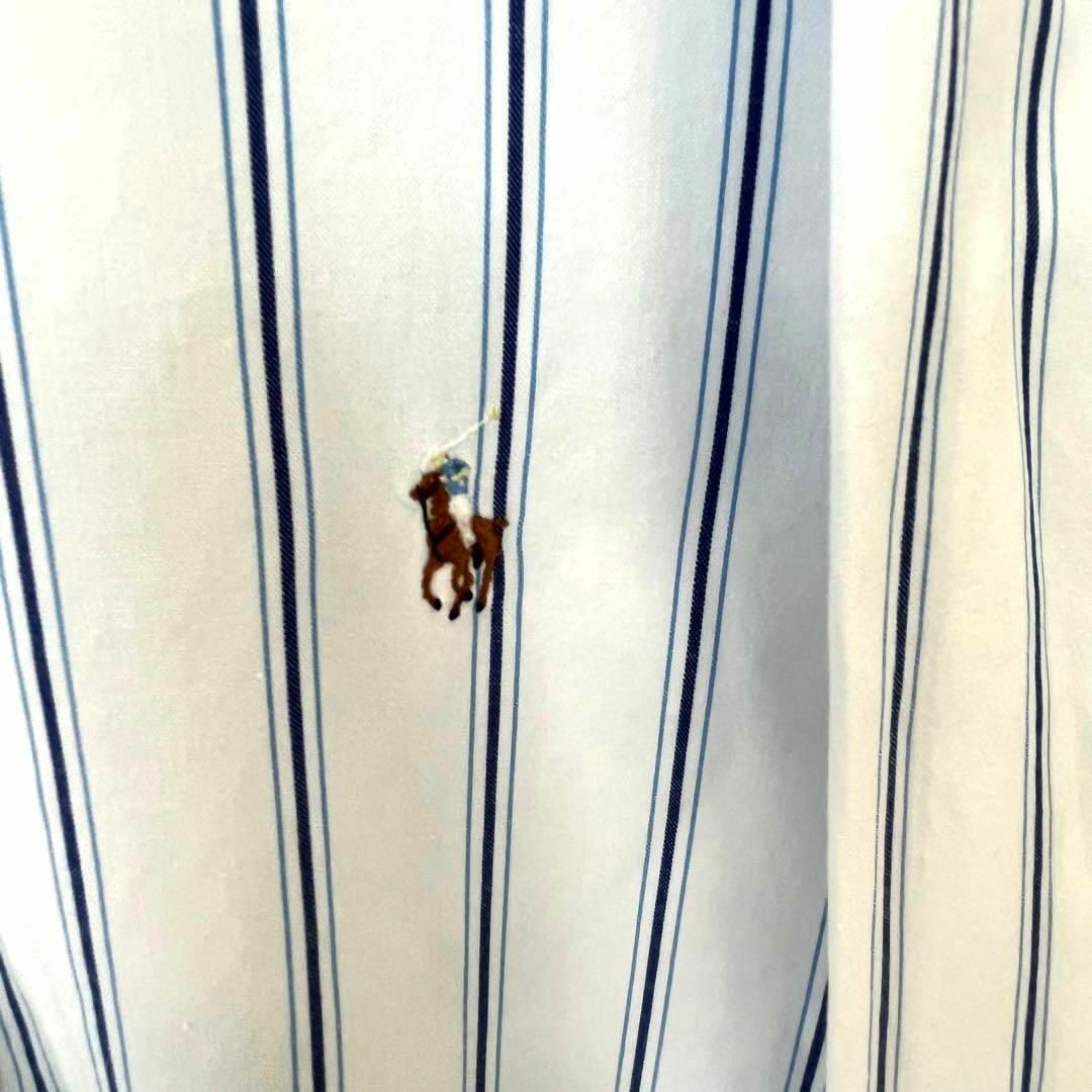 Ralph Lauren(ラルフローレン)の90sヴィンテージ古着　ラルフローレンカラーポロ刺繍ストライプBDシャツ　白青系 メンズのトップス(シャツ)の商品写真
