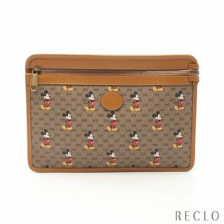 グッチ(Gucci)のGUCCI × Disney ミッキーマウス マイクロGG クラッチバッグ PVC レザー ベージュ イエローブラウン マルチカラー(クラッチバッグ)