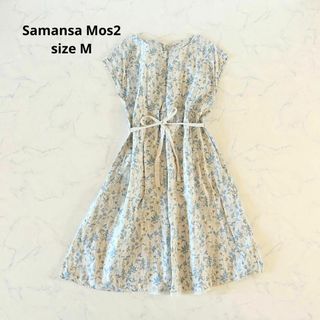 サマンサモスモス(SM2)の【美品】Mサイズ Samansa Mos2 花柄 リネン ナチュラルワンピース(ロングワンピース/マキシワンピース)