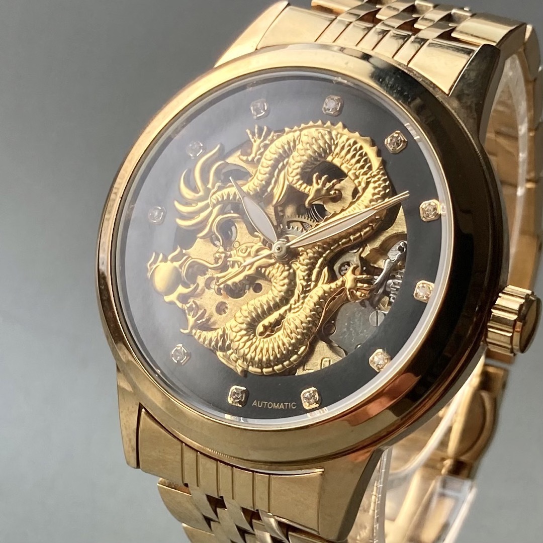 【動作品】スケルトン 昇龍 メンズ 腕時計 自動巻き 男性 ラウンド型