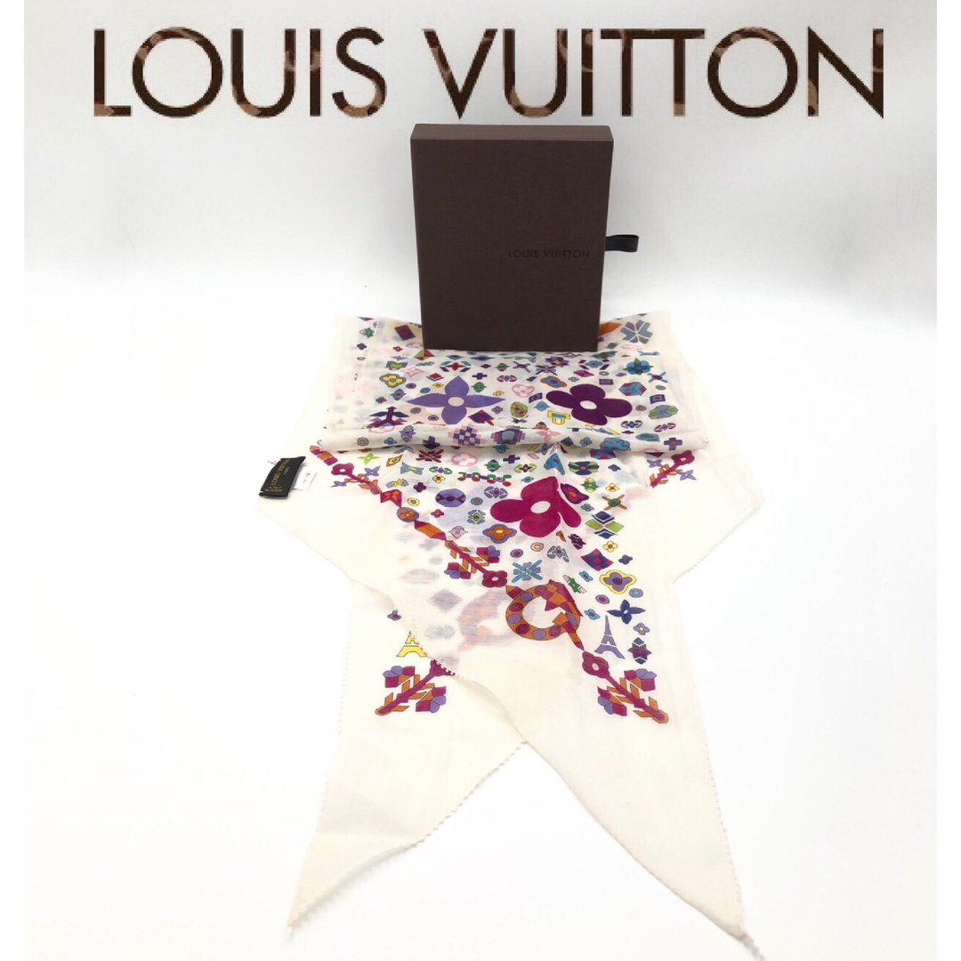 LOUIS VUITTON ルイヴィトン  白の花柄 ルージュ シフォンスカーフ